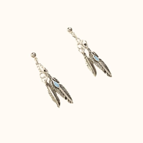 Silver Feather Boho Earrings - Picture 1 of 4